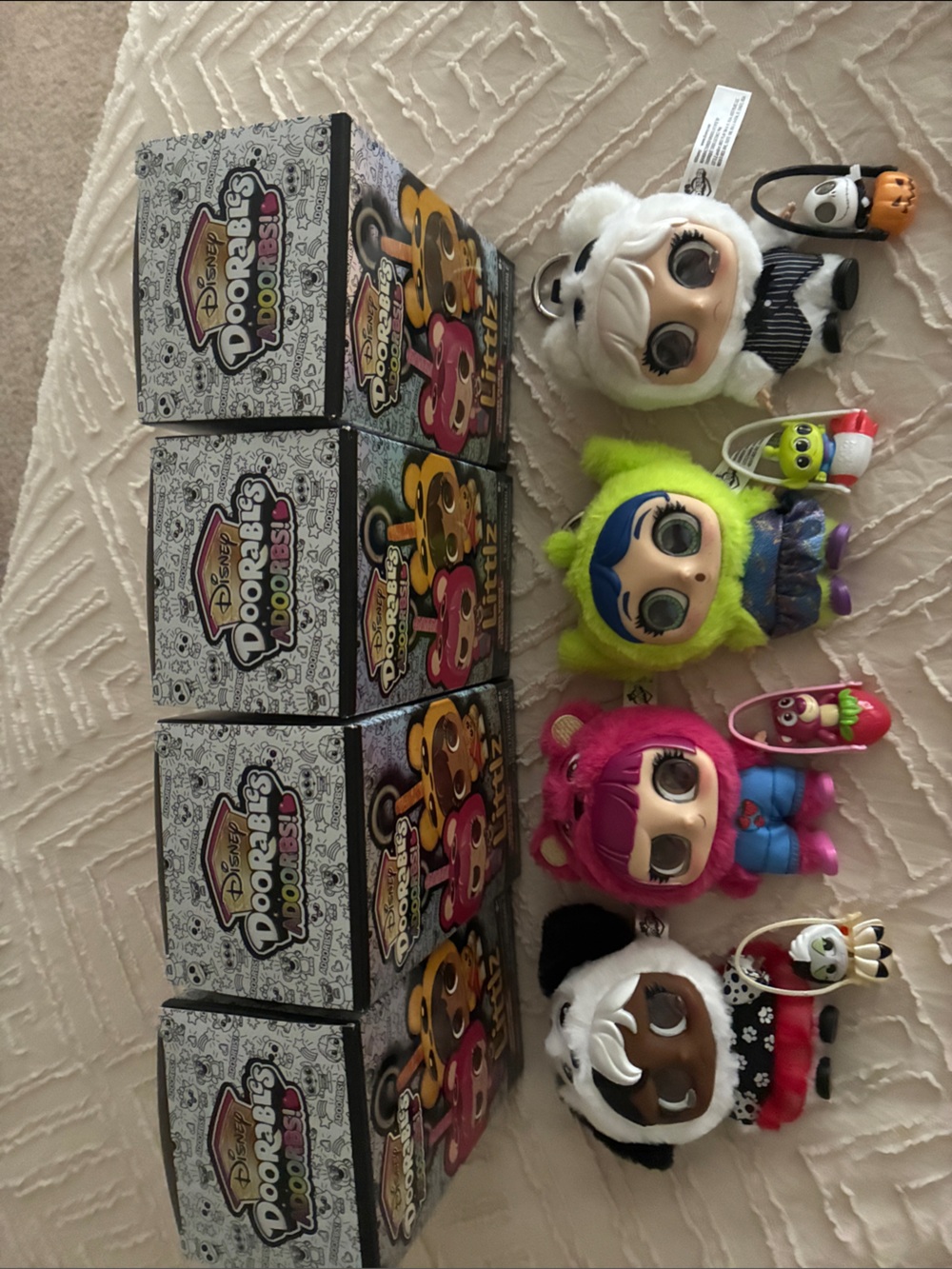 4 Disney Doorables Adorbs! LITTLZ vinyl plush keychain dolls NWT @ boxes